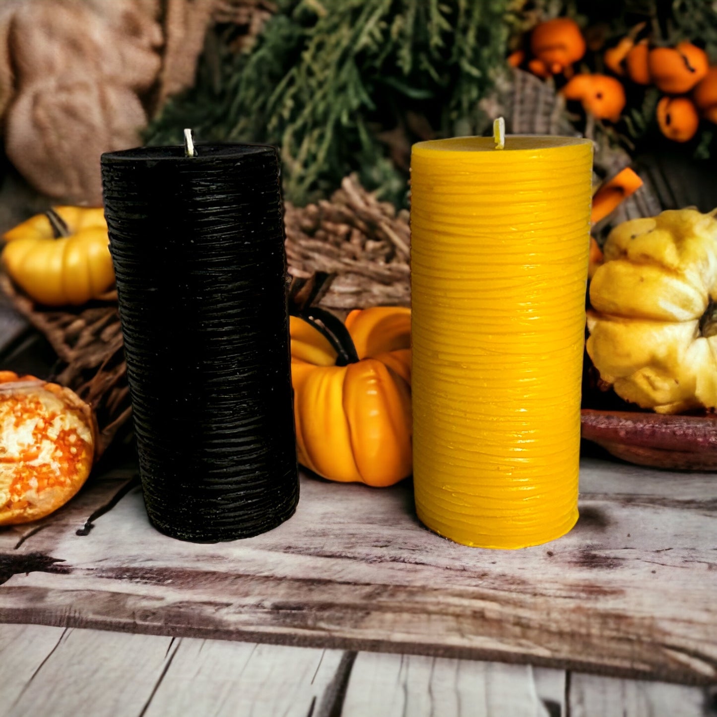 Horizontal Textured Beeswax Pillar Candle