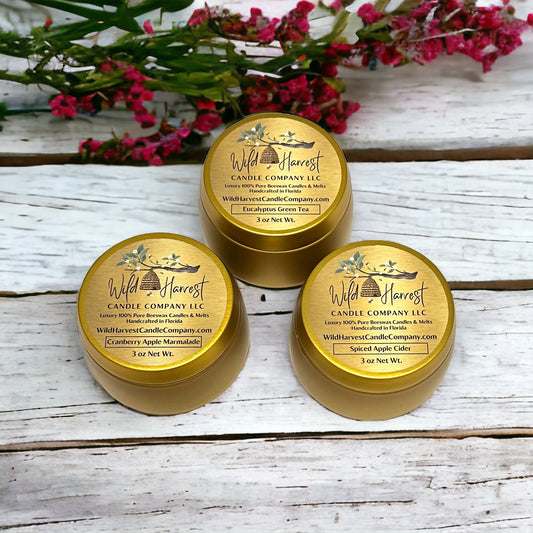 Travel Size Mini Beeswax Candle Tin Bundle - Set of 3 (3 oz Each) Choose Your Scents!