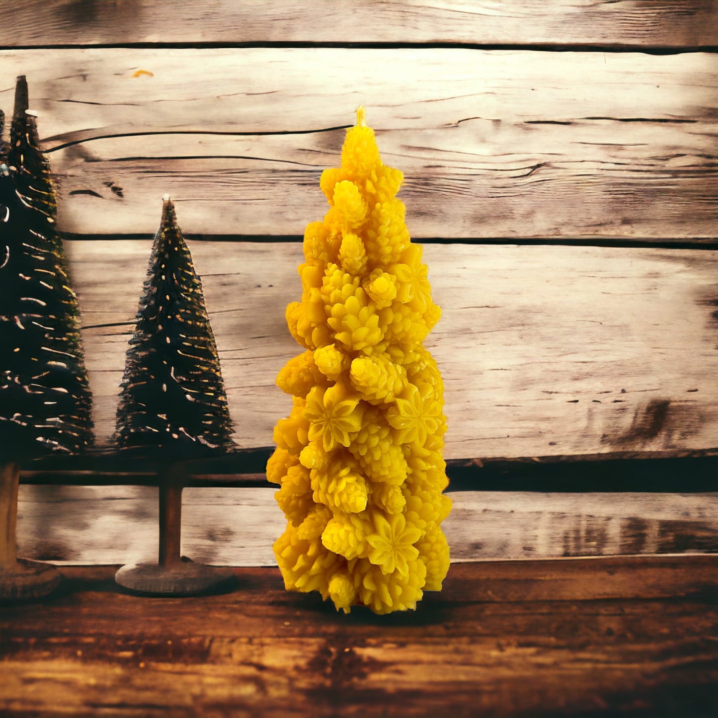 Christmas Tree Shaped 100% Pure Beeswax Candle - Unique Detailed Design