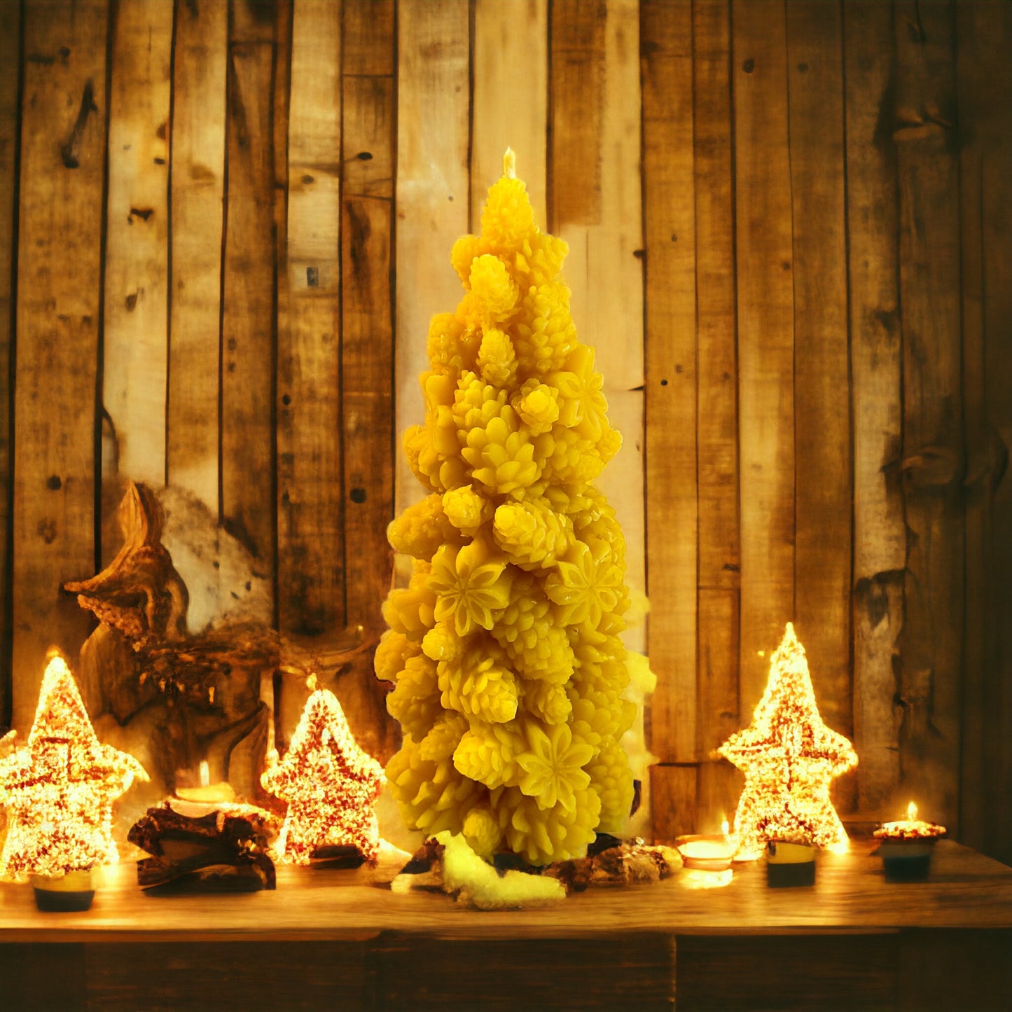 Christmas Tree Shaped 100% Pure Beeswax Candle - Unique Detailed Design