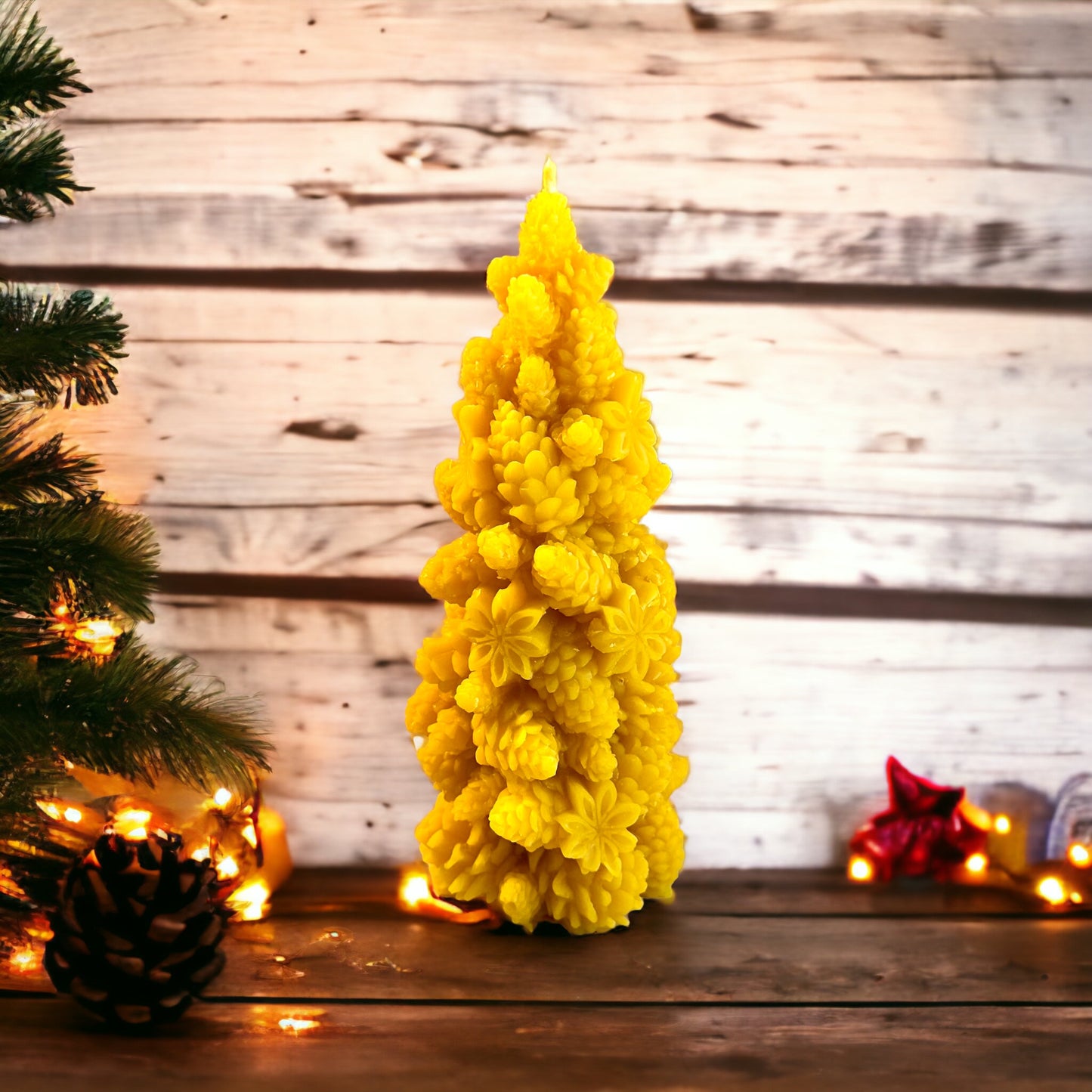 Christmas Tree Shaped 100% Pure Beeswax Candle - Unique Detailed Design