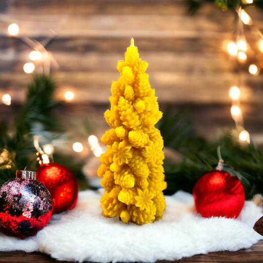 Christmas Tree Shaped 100% Pure Beeswax Candle - Unique Detailed Design