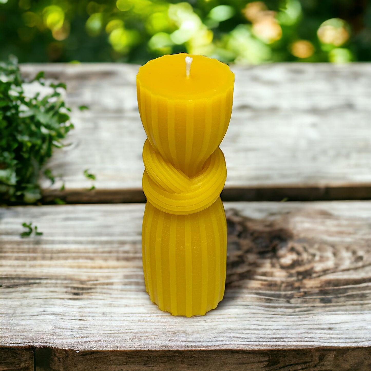 Geometric Striped Knot Pillar - Pure Beeswax Candle - Set of 2