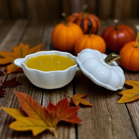 Harvest Ember – Triple Wick Beeswax Candle in White Ceramic Pumpkin (Limited Edition)