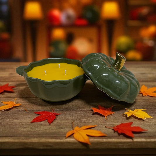 Autumn Fair – Triple Wick Beeswax Candle in Green Ceramic Pumpkin (Limited Edition)