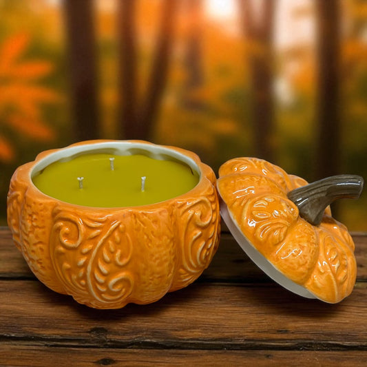 Pumpkin Cobbler – Large 24 oz Beeswax Candle in Orange Ceramic Vessel (Limited Edition)