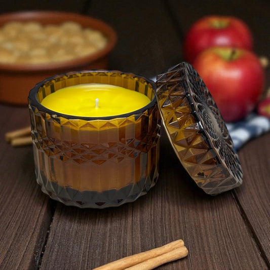 Apple Maple Crumble – 6 oz Beeswax Candle in Citrine Crystal Glass Vessel (Limited Edition)
