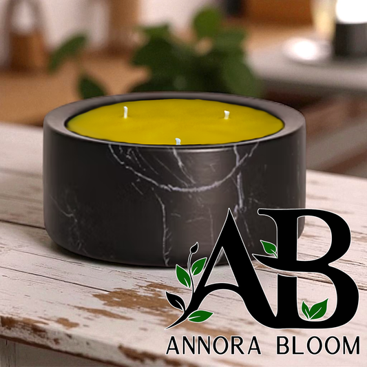 Annora Bloom Pure Beeswax Triple Wick Candle – 13 oz Marble Ceramic Bowl