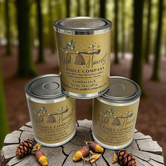 Lumberjack Scented – Pure Beeswax Candle with Crackling Wood Wick (14 oz Paint Can Vessel) Limited Edition
