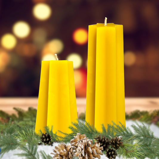 Handcrafted Pure Beeswax Star-Shaped Pillar Candle Set - 6" & 9" Heights
