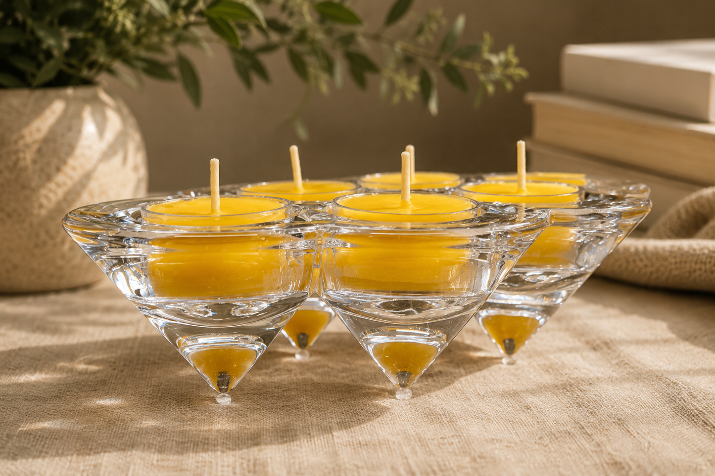 Vintage Villeroy & Boch Crystal Tealight Candle Holder Centerpiece with 6 Pure Beeswax Tealights – Made in Germany