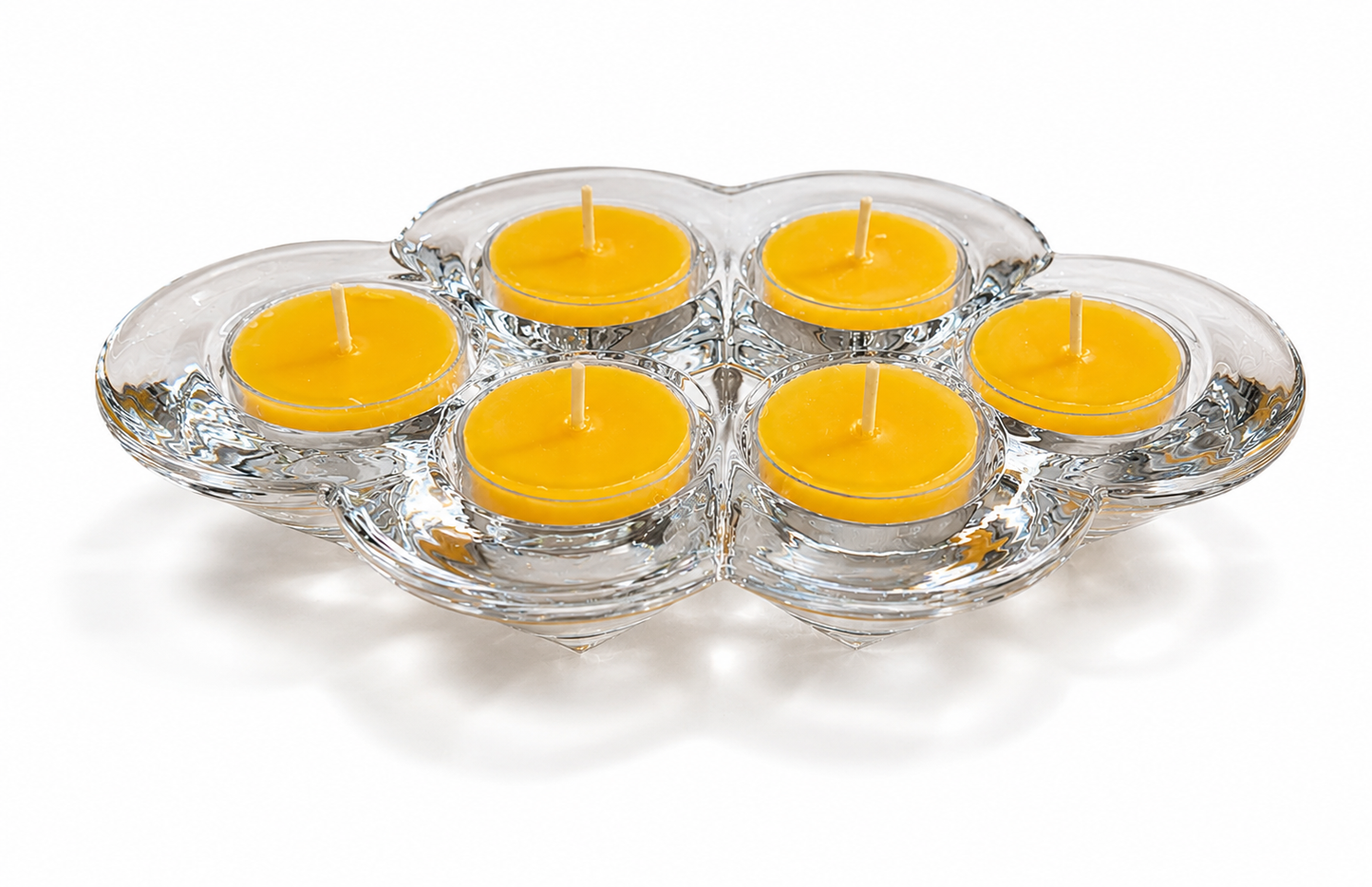 Vintage Villeroy & Boch Crystal Tealight Candle Holder Centerpiece with 6 Pure Beeswax Tealights – Made in Germany