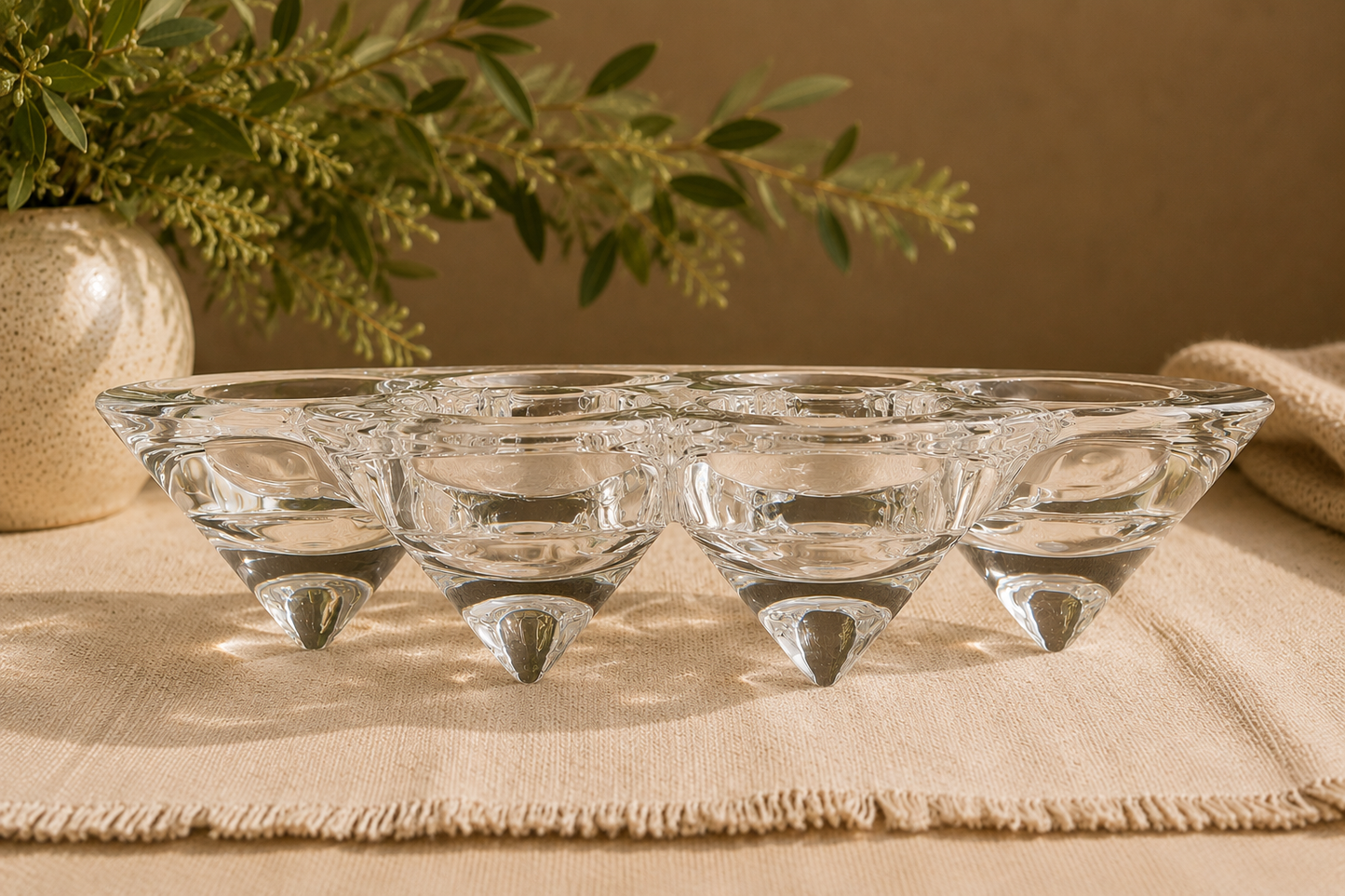Vintage Villeroy & Boch Crystal Tealight Candle Holder Centerpiece with 6 Pure Beeswax Tealights – Made in Germany