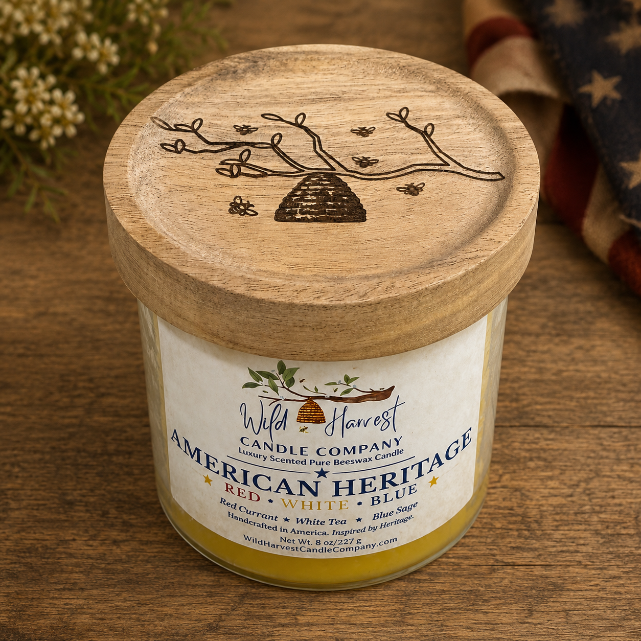 American Heritage | Luxury Pure Beeswax Candle | Red Currant, White Tea & Blue Sage