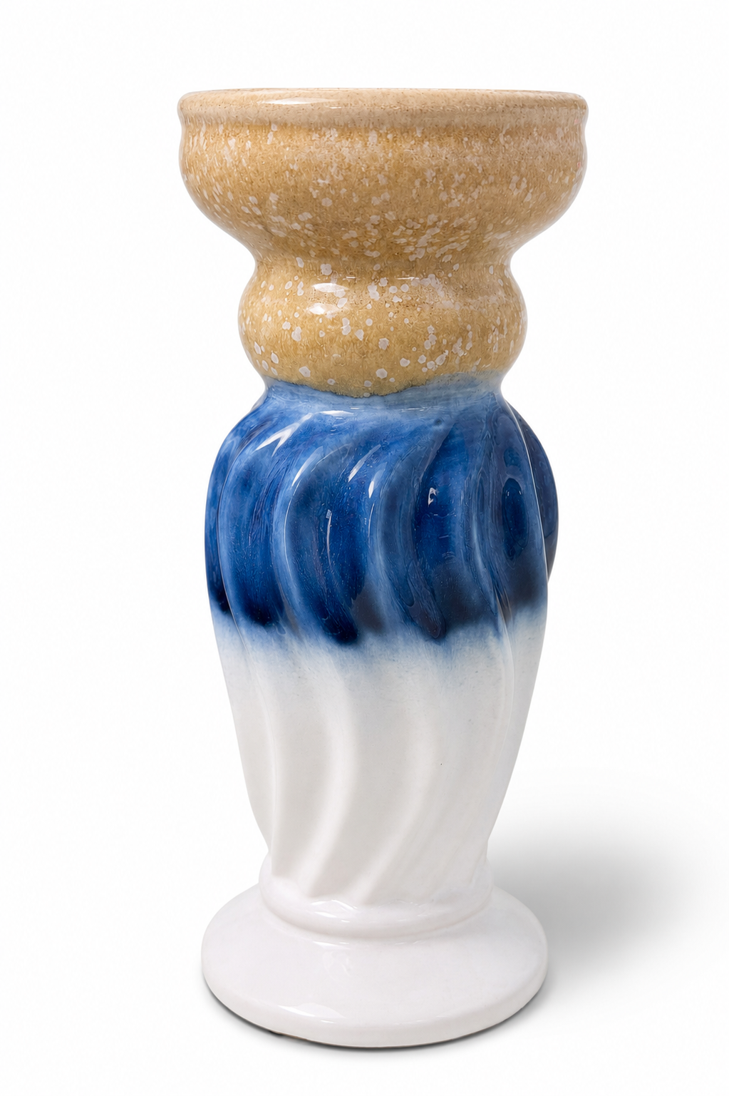 Handcrafted Artisan Ceramic Pillar Candle Holder | Coastal Blue & White Pottery Décor