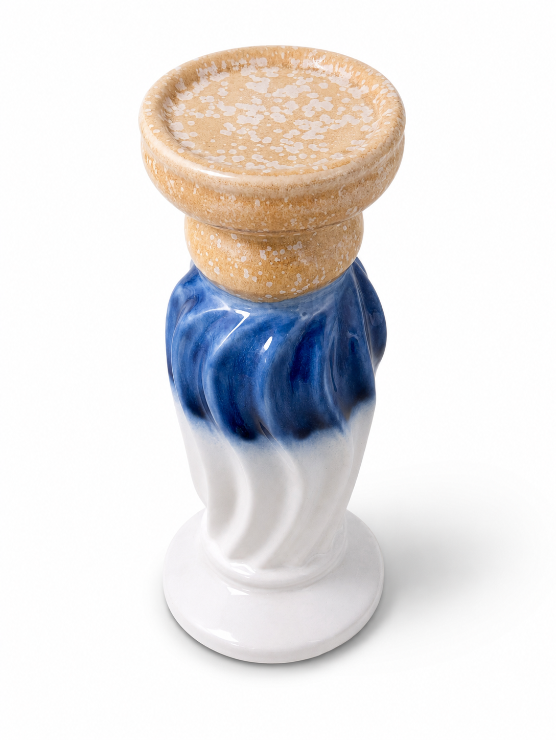 Handcrafted Artisan Ceramic Pillar Candle Holder | Coastal Blue & White Pottery Décor