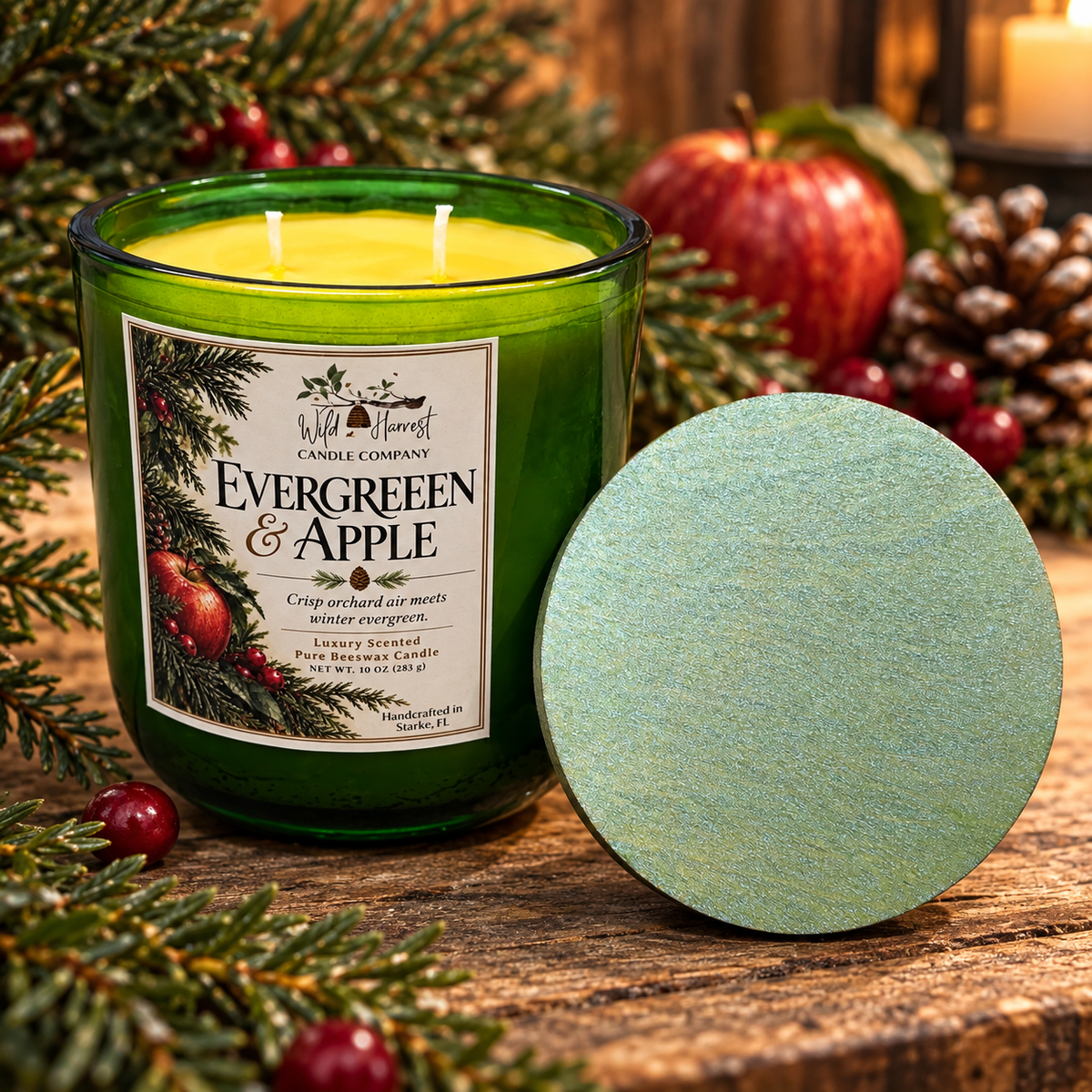 Evergreen & Apple Luxury Beeswax Candle | Crisp Apple, Fir & Balsam | 10 oz