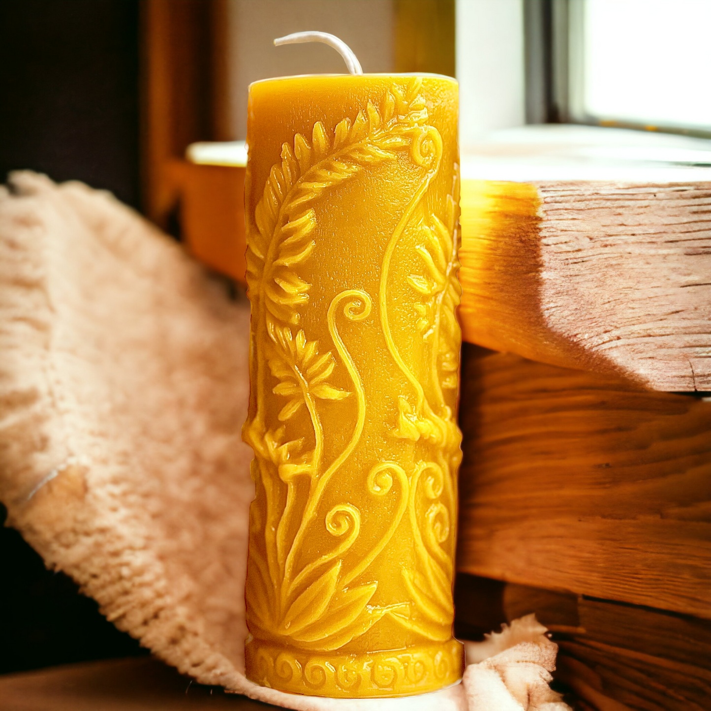 Fern Pillar Beeswax Candle