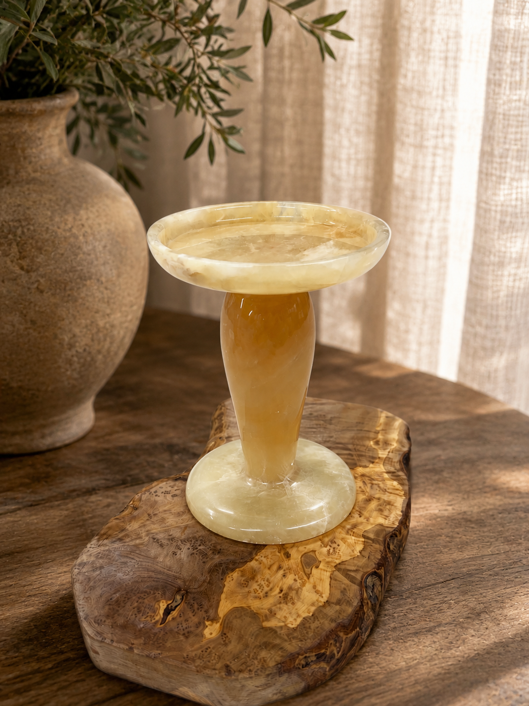 Honey Onyx Pedestal Pillar Candle Holder | Natural Stone