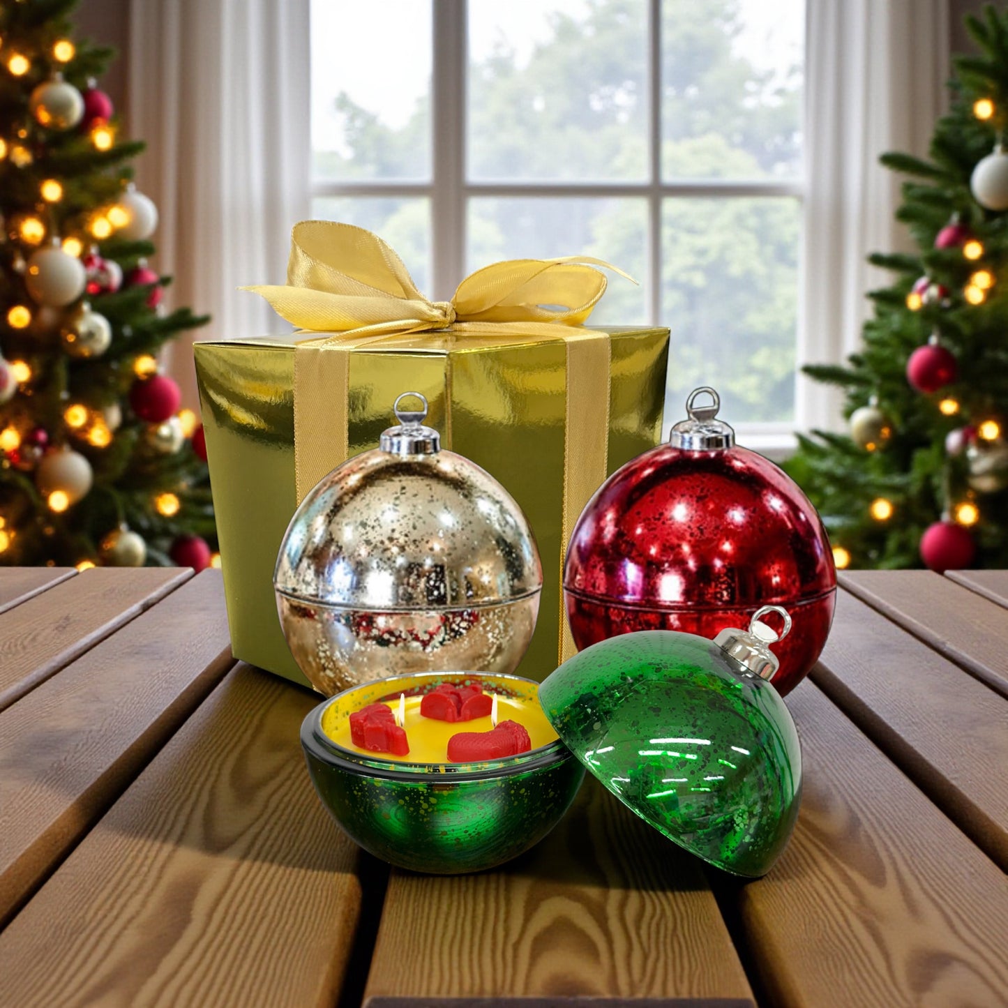 Treasured Ornaments Candle – Ski Lodge Scent | Limited Edition Holiday Beeswax Ornament Candle in Gift Box (8 oz, Double Wick)