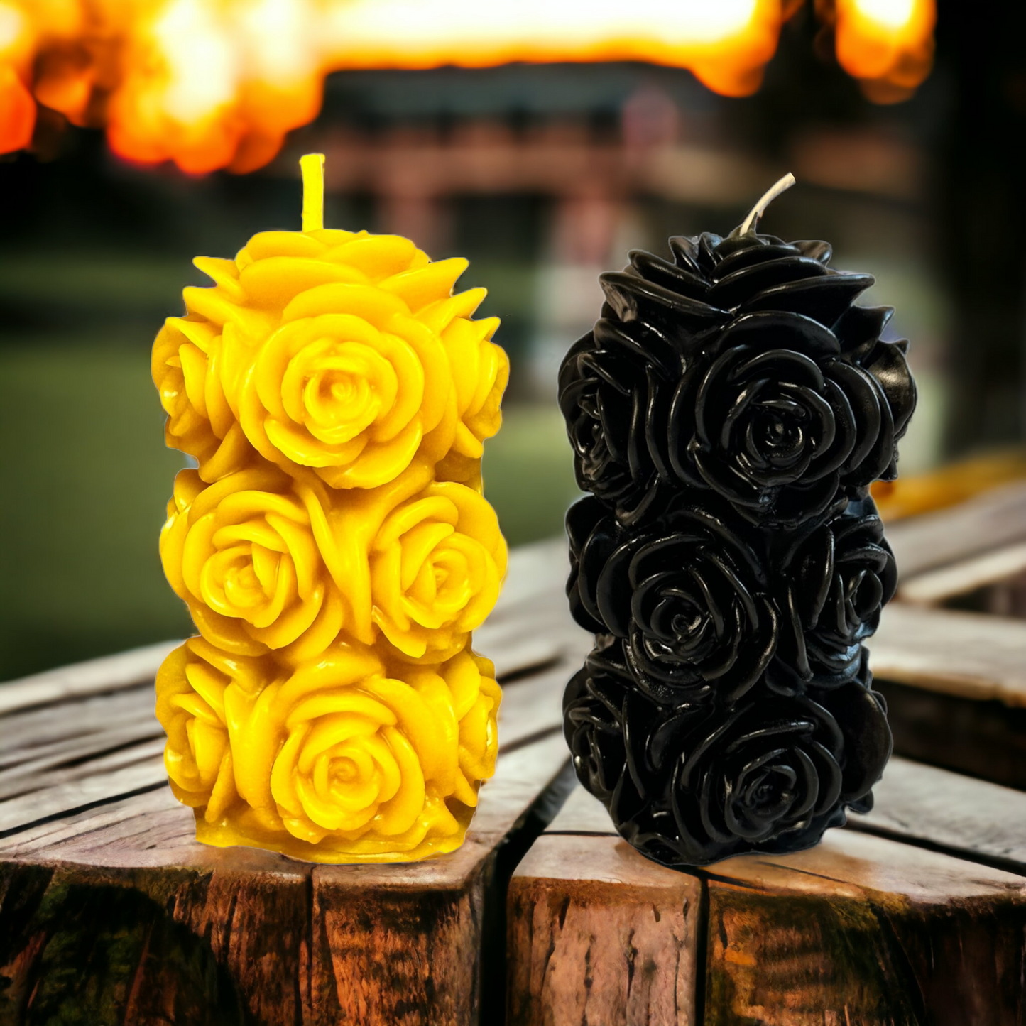 Rustic Rose Pillar Pure Beeswax Candles - Natural and Black