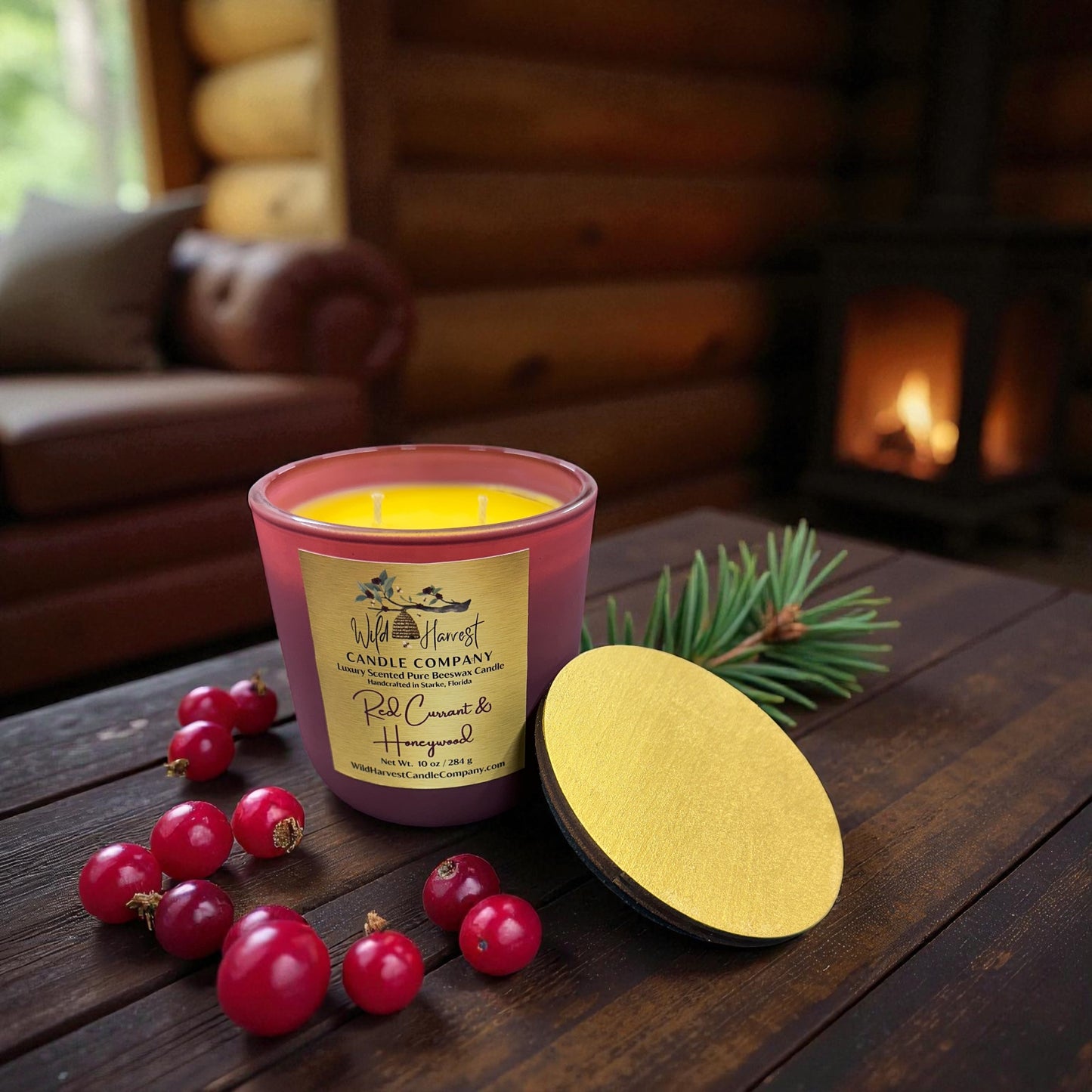 Red Currant & Honeywood – 10 oz Luxury Scented Pure Beeswax Candle with Red Currant, Honey, Coconut, Saffron, Vanilla & Sandalwood