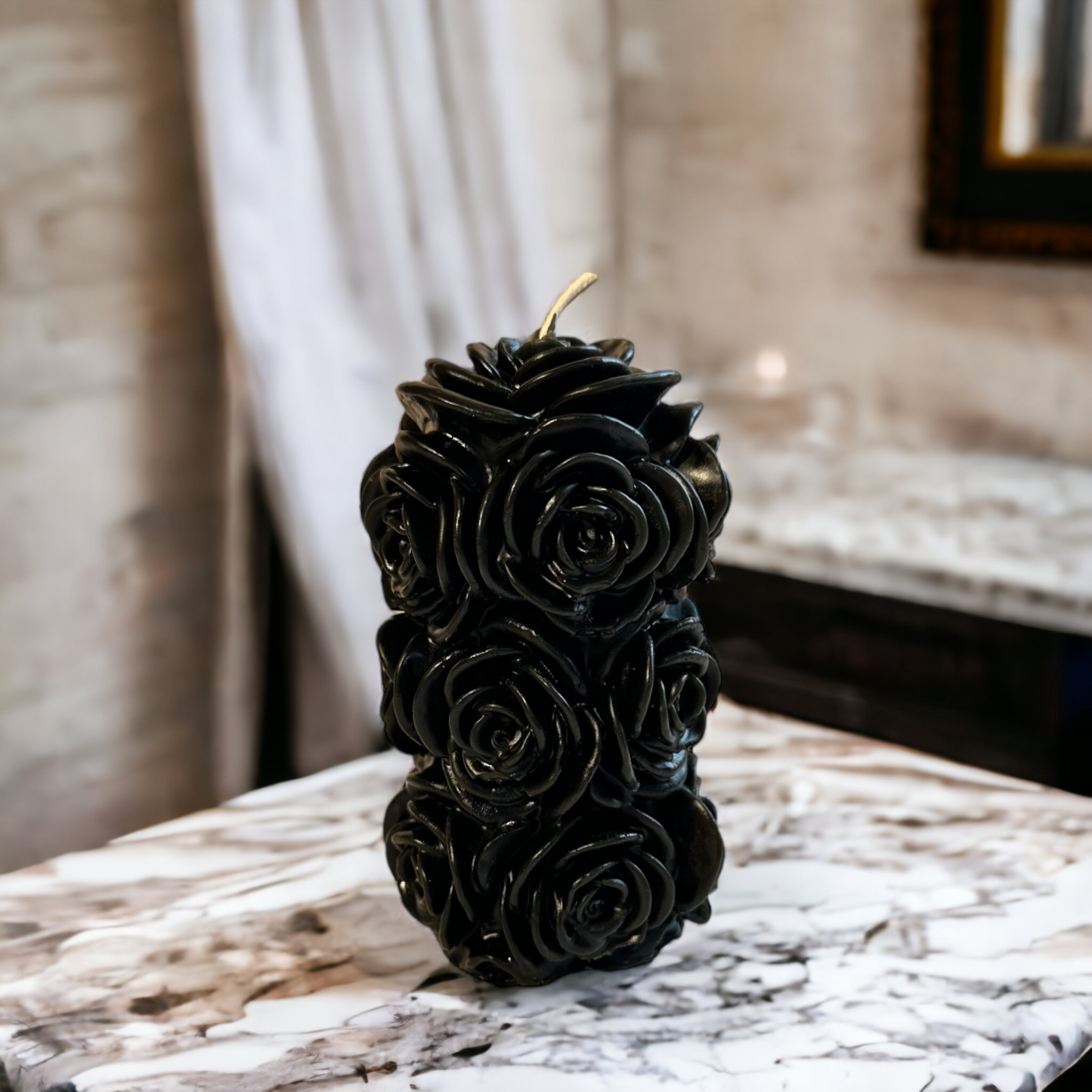 Rustic Rose Pillar Pure Beeswax Candles - Natural and Black