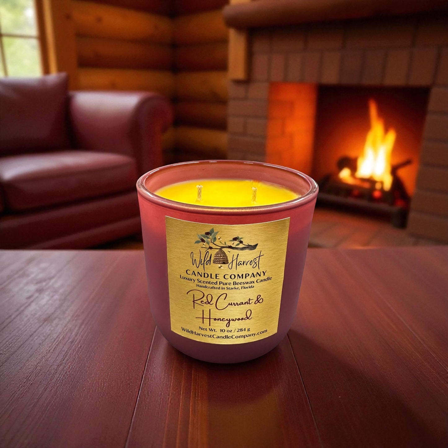 Red Currant & Honeywood – 10 oz Luxury Scented Pure Beeswax Candle with Red Currant, Honey, Coconut, Saffron, Vanilla & Sandalwood