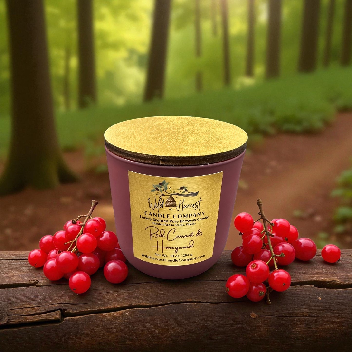 Red Currant & Honeywood – 10 oz Scented Pure Beeswax Candle in Crimson Glass Vessel | Luxury Scented Candle with Red Currant, Honey, Coconut, Saffron, Vanilla & Sandalwood