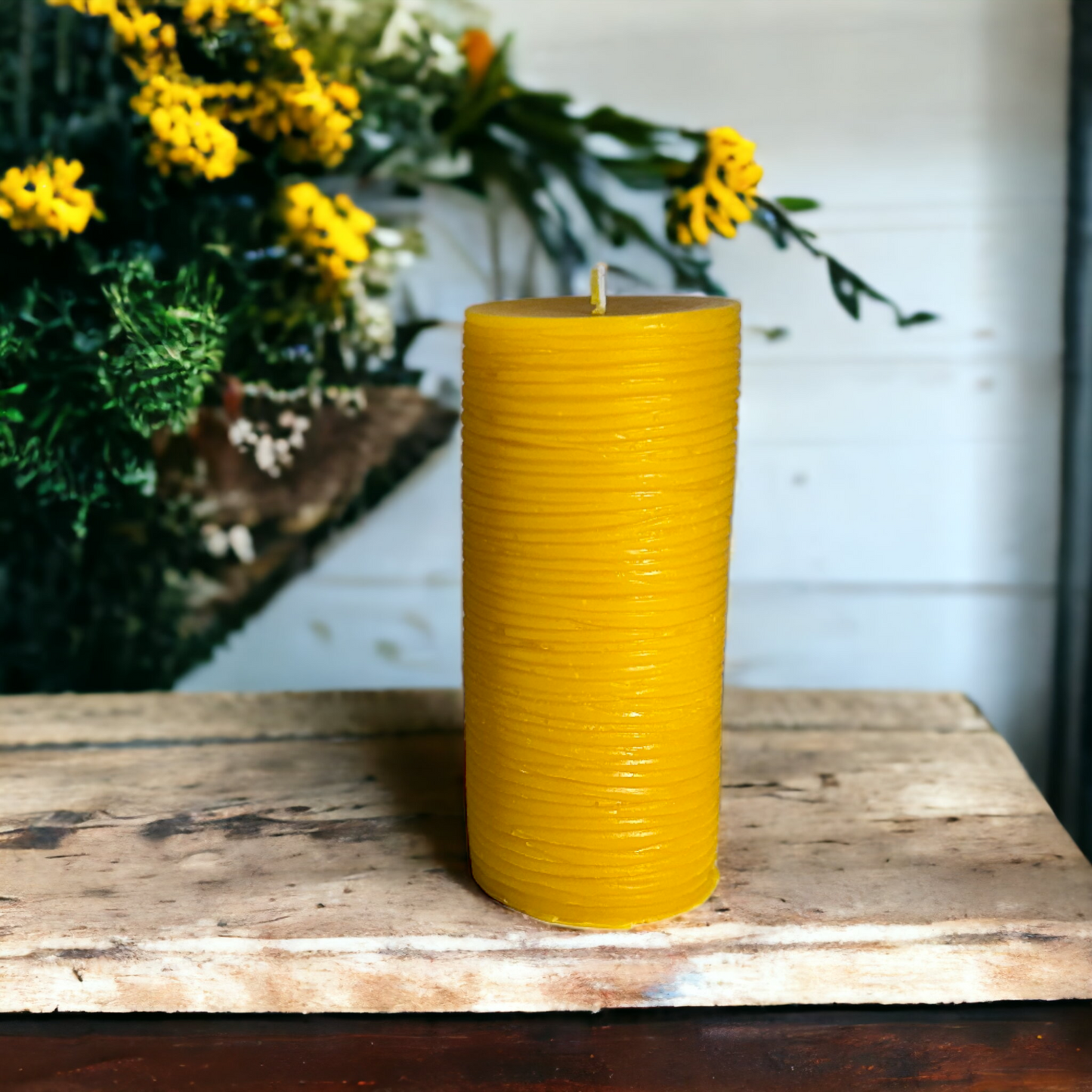 Horizontal Textured Beeswax Pillar Candle