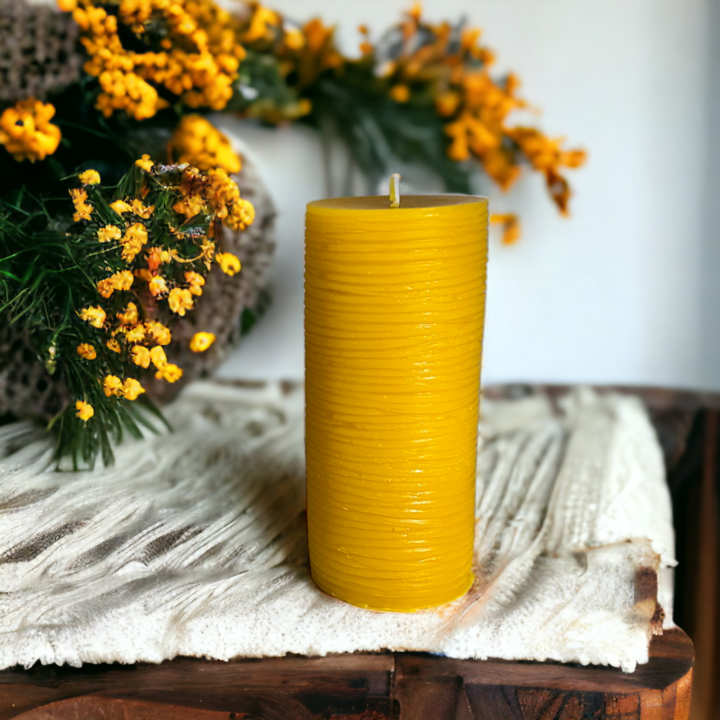 Horizontal Textured Beeswax Pillar Candle