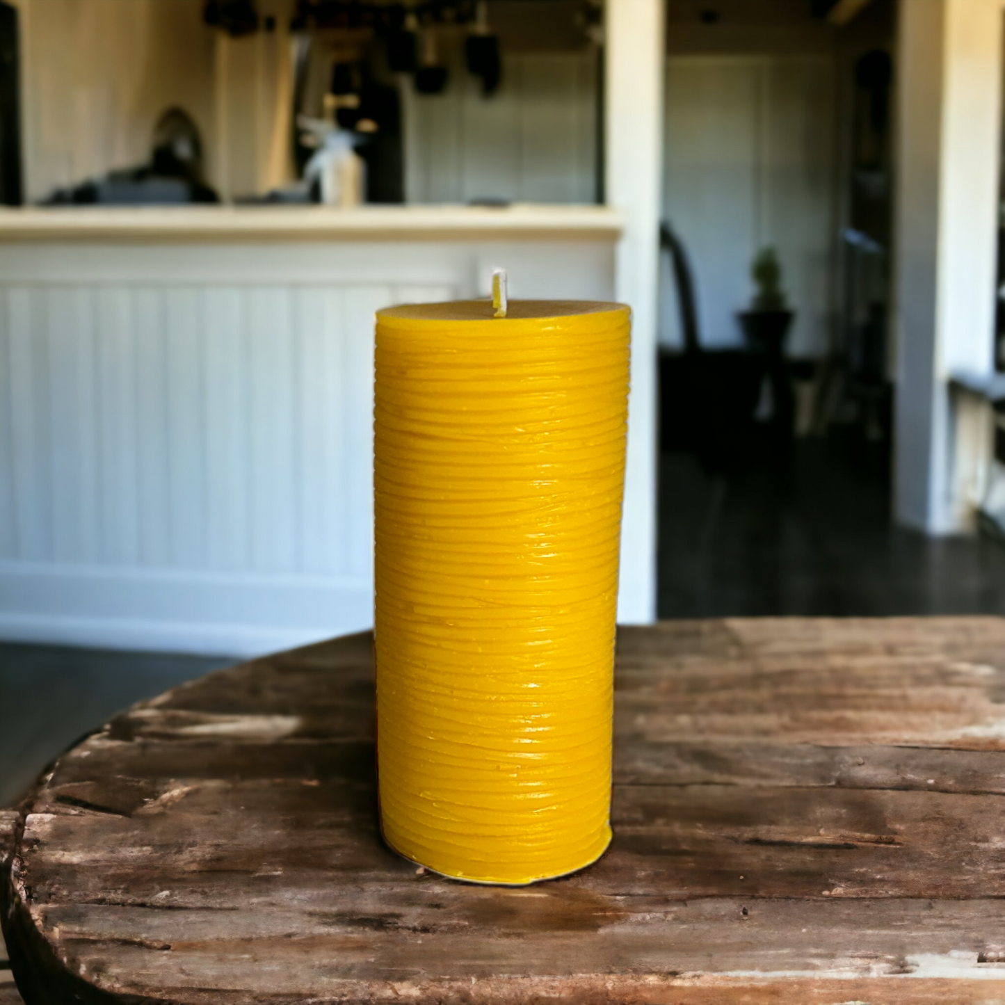 Horizontal Textured Beeswax Pillar Candle