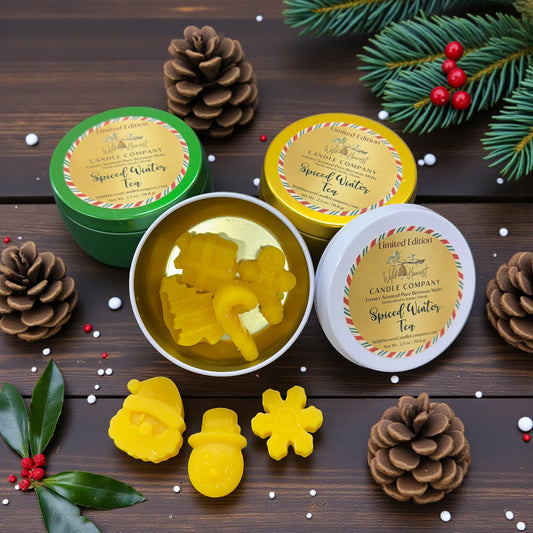 Christmas Holiday Beeswax Wax Melts in Festive Shapes – Spiced Winter Tea Scent in Gift Tin