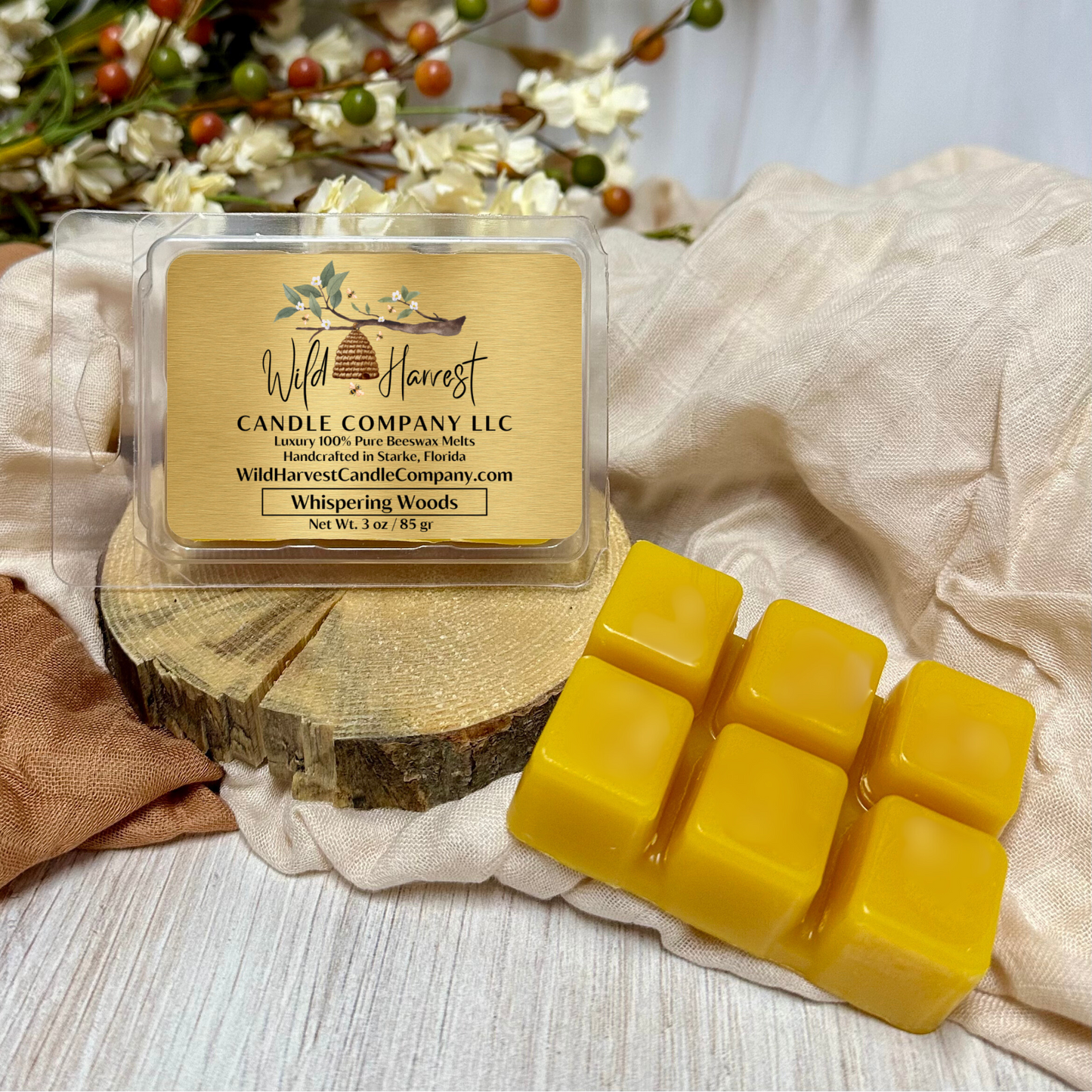 Whispering Woods Scented - Pure Beeswax Melts for Warmers, (1-PACK)